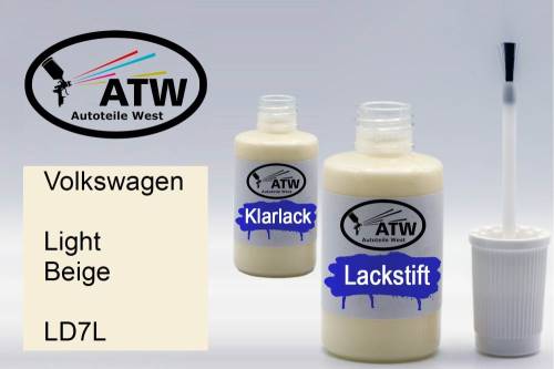 Volkswagen, Light Beige, LD7L: 20ml Lackstift + 20ml Klarlack - Set, von ATW Autoteile West.